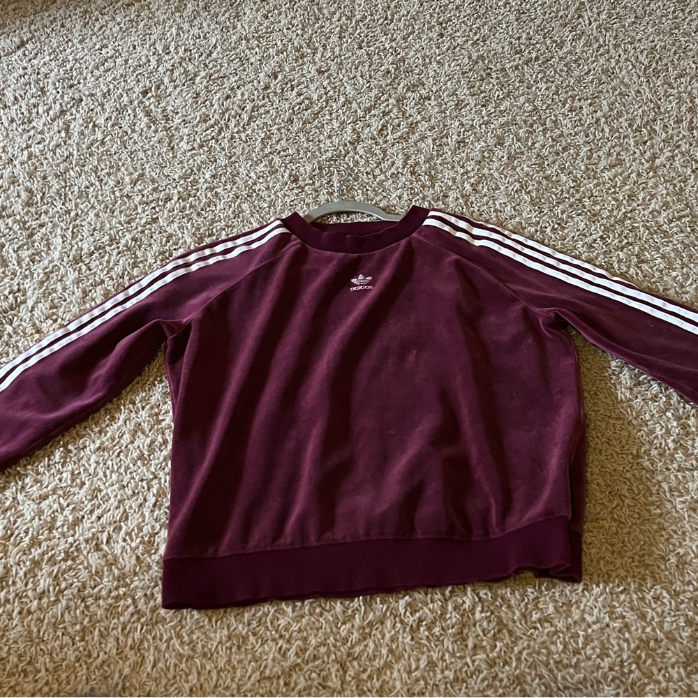 Adidas burgundy velvet sweatsuit top